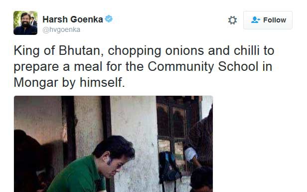 Bhutan king wins praise online after photo emerges of him chopping onions for students