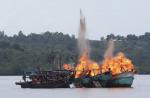 Illegal fishing vessels destroyed by Indonesian navy - 1