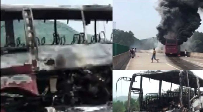 Bus fire kills 30 in central China