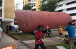 Crane crashes and uproots pedestrian shelter at Bt Batok - 27