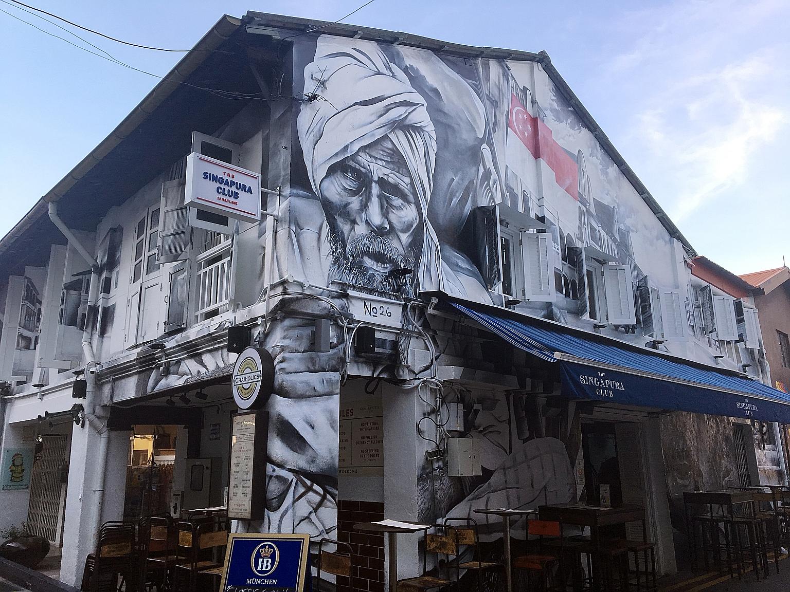 This mural on the exterior of The Singapura Club in Haji Lane is 15m-high.