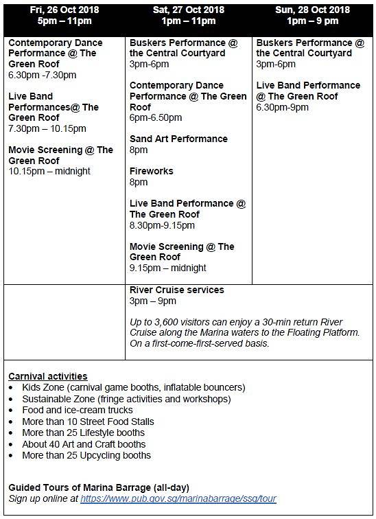 Marina Barrage carnival weekend schedule October 2018