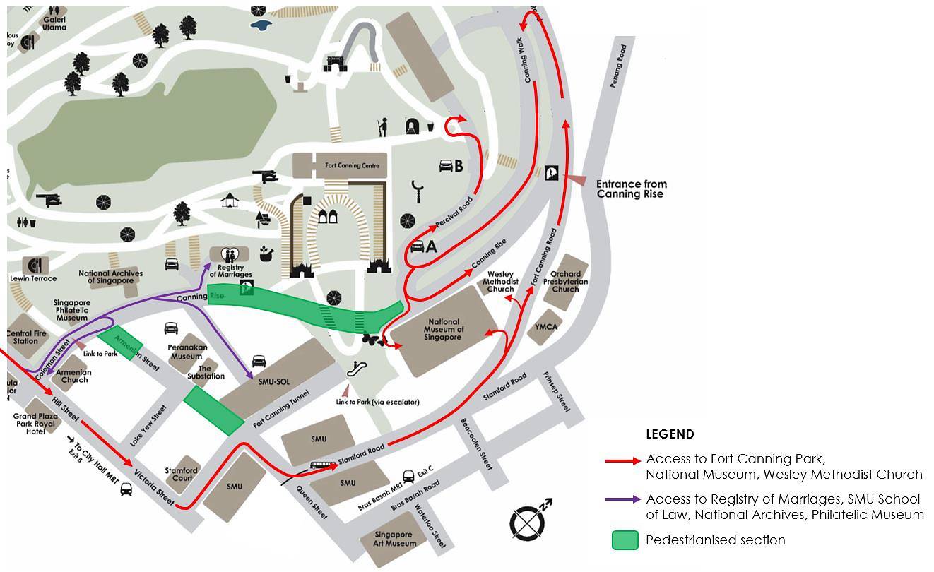 Canning Rise road closure Fort Canning Armenian Street map