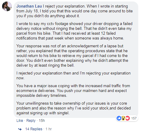SingPost Facebook complaint 2