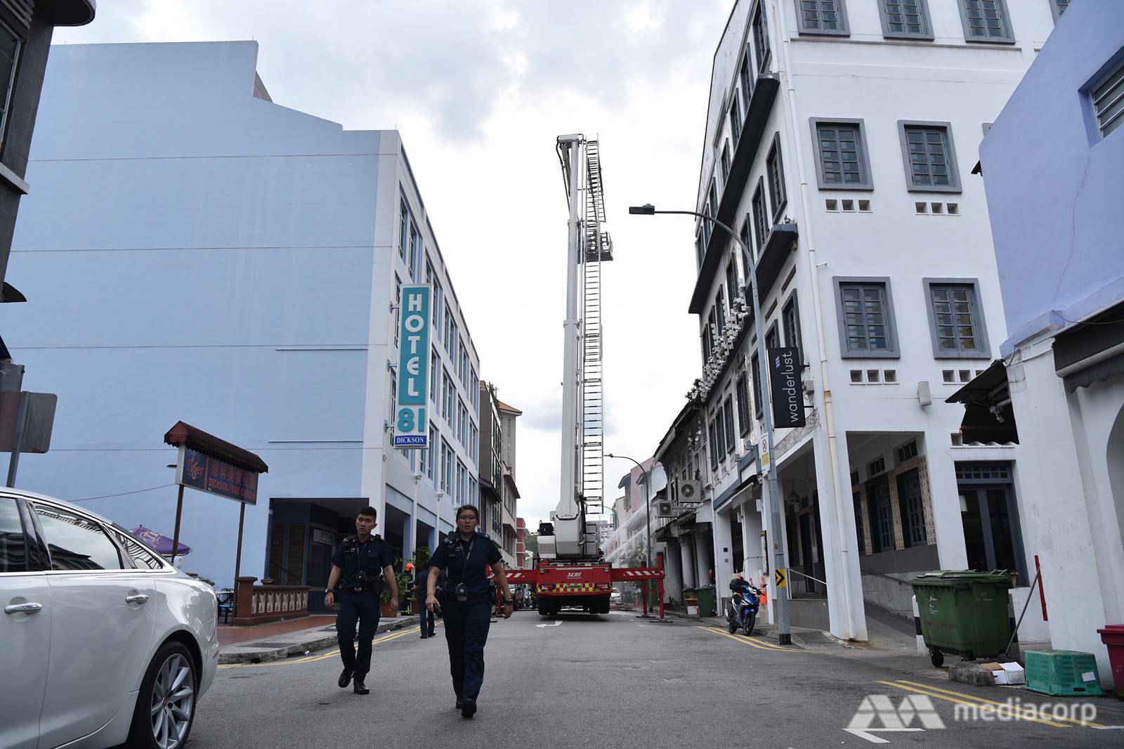 Police officers at Dickson Road in Little India