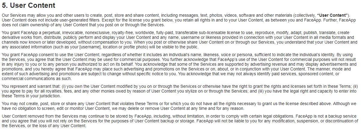 faceapp terms and conditions
