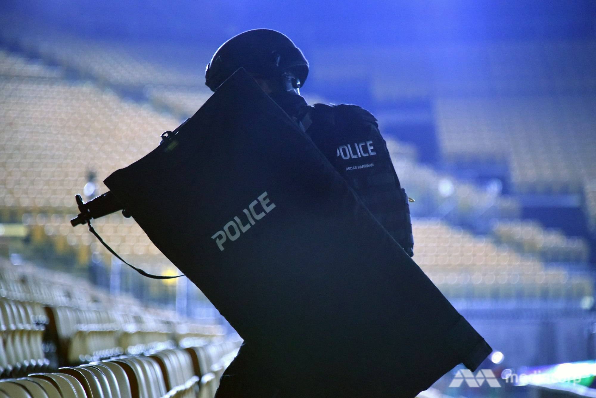 Emergency Response Team officers at a simulated shooting during an NDP counter-terrorism exercise