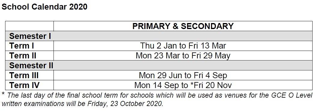 2020 school year to start on Jan 2, end on Nov 20 | Local Singapore News