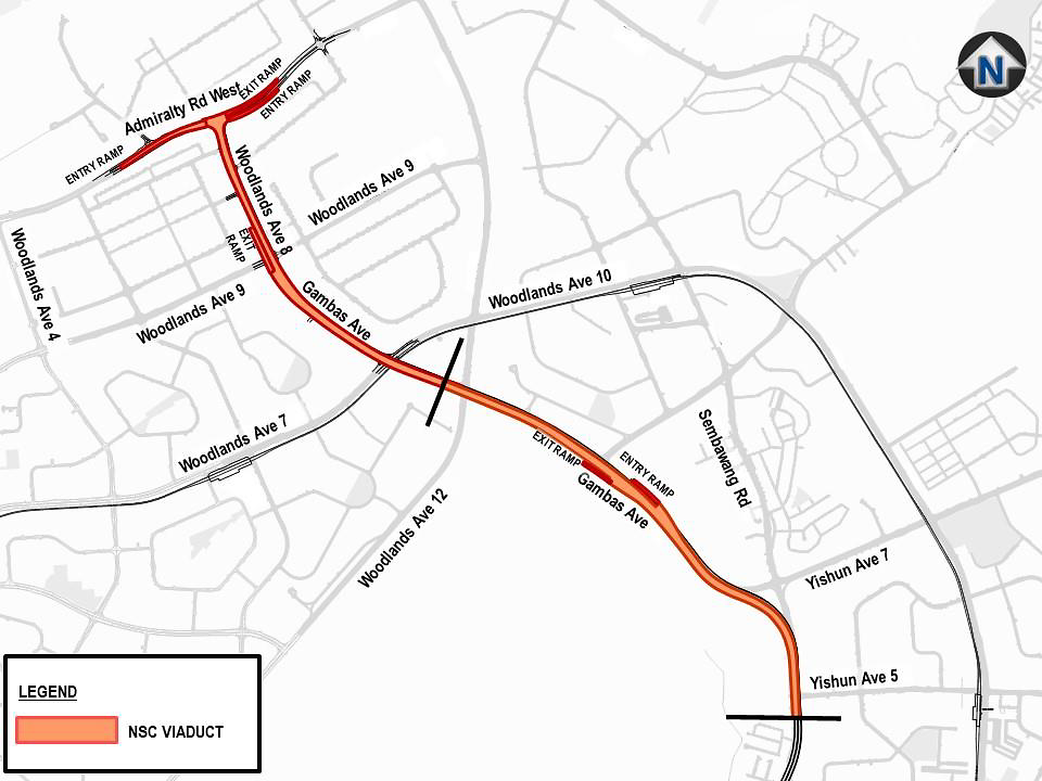 Location Map of NSC Viaduct between Yishun Avenue 5 and Admiralty Road West