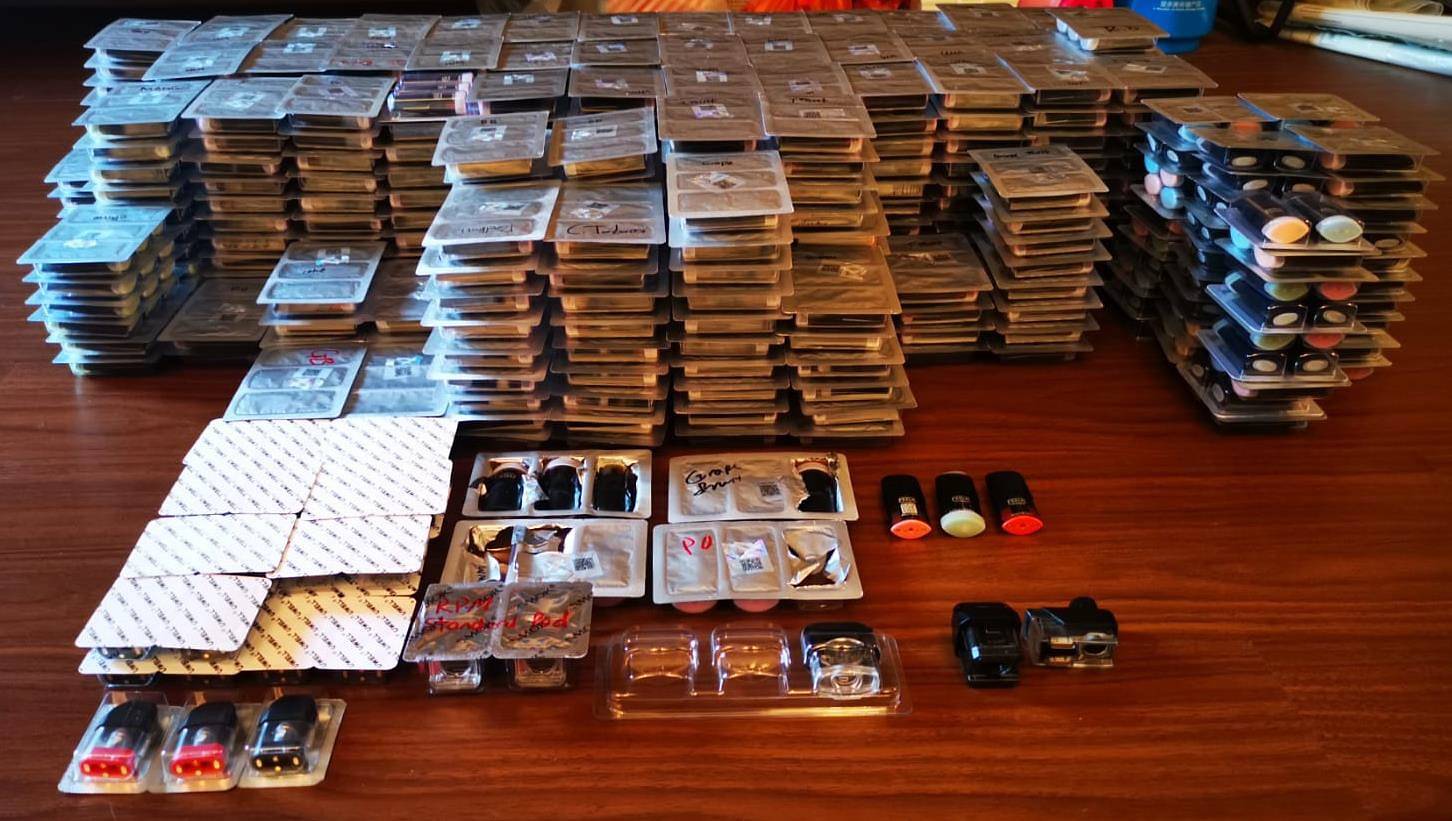 E-liquid cartridges seized from a suspect's residence