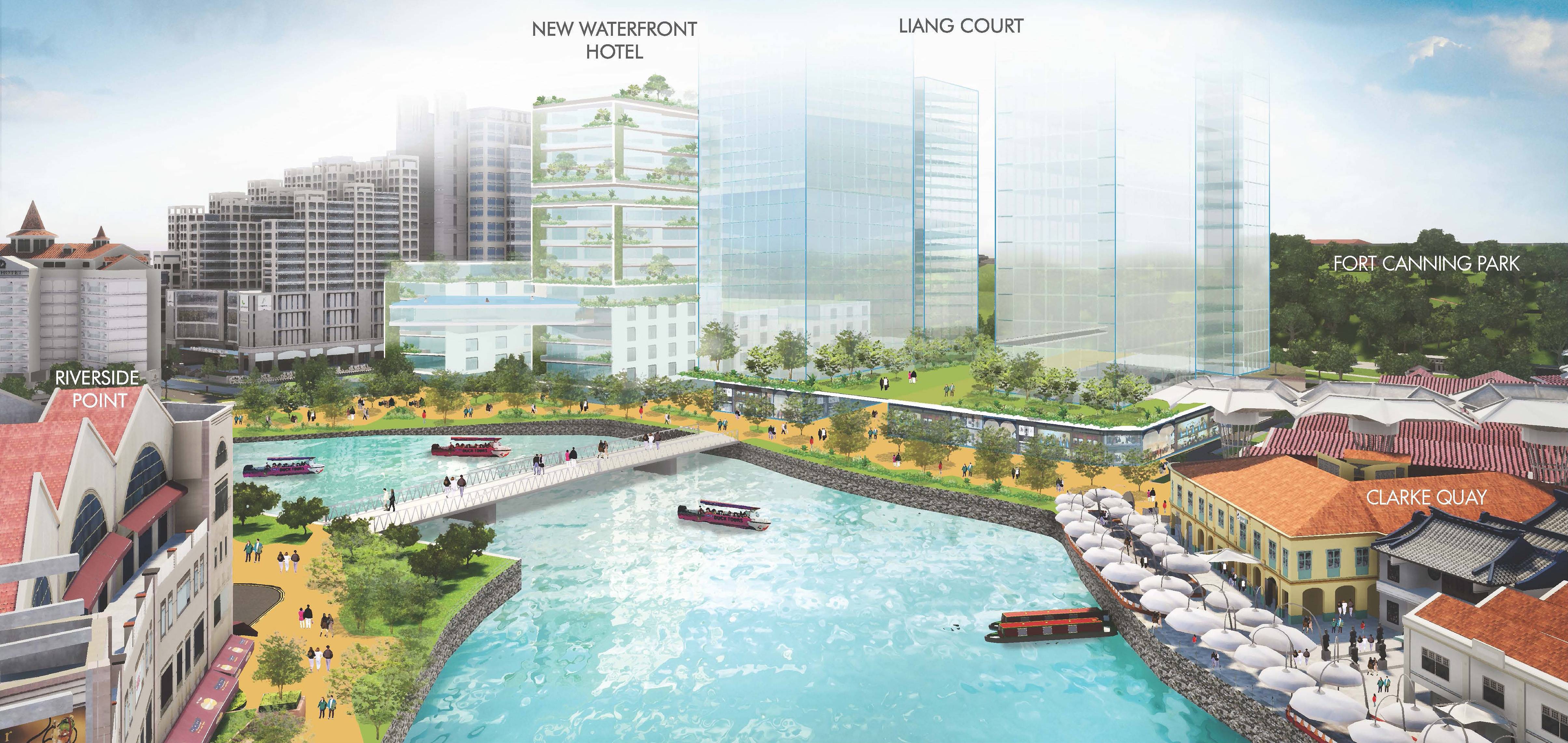 Artist’s impression of pedestrian promenade offering attractive public spaces along the riverfront