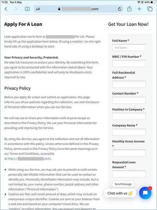 Fake moneylender website 2