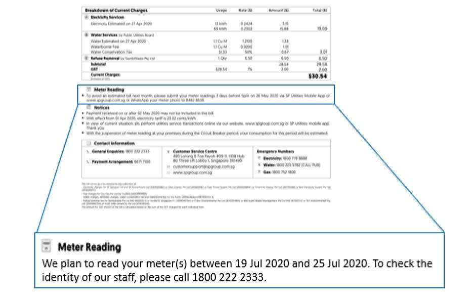 Households can refer to their SP Bills for their meter reading submission period